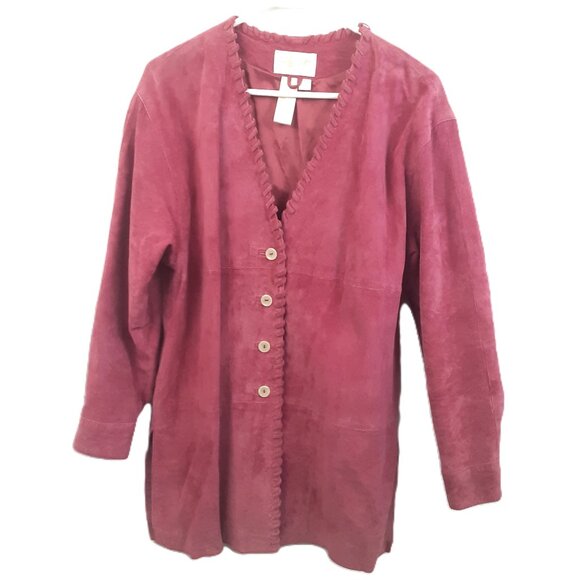 Apart Womans Jacket MED 100% Pig Suede Mauve Button Closure Long Sleeve Lined - Picture 1 of 10